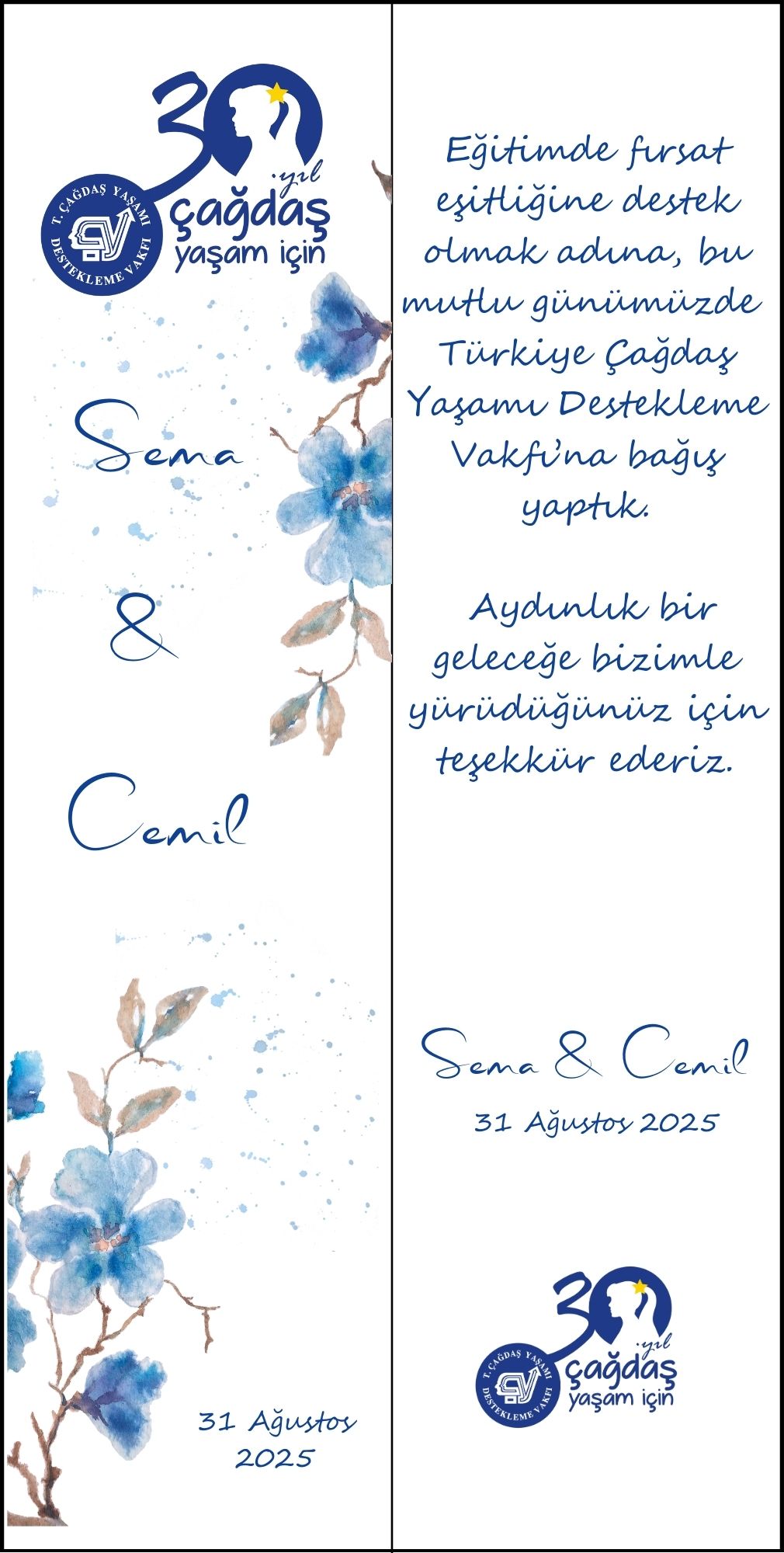 Kitap Ayracı Mavi Yaprak Karton Nikah