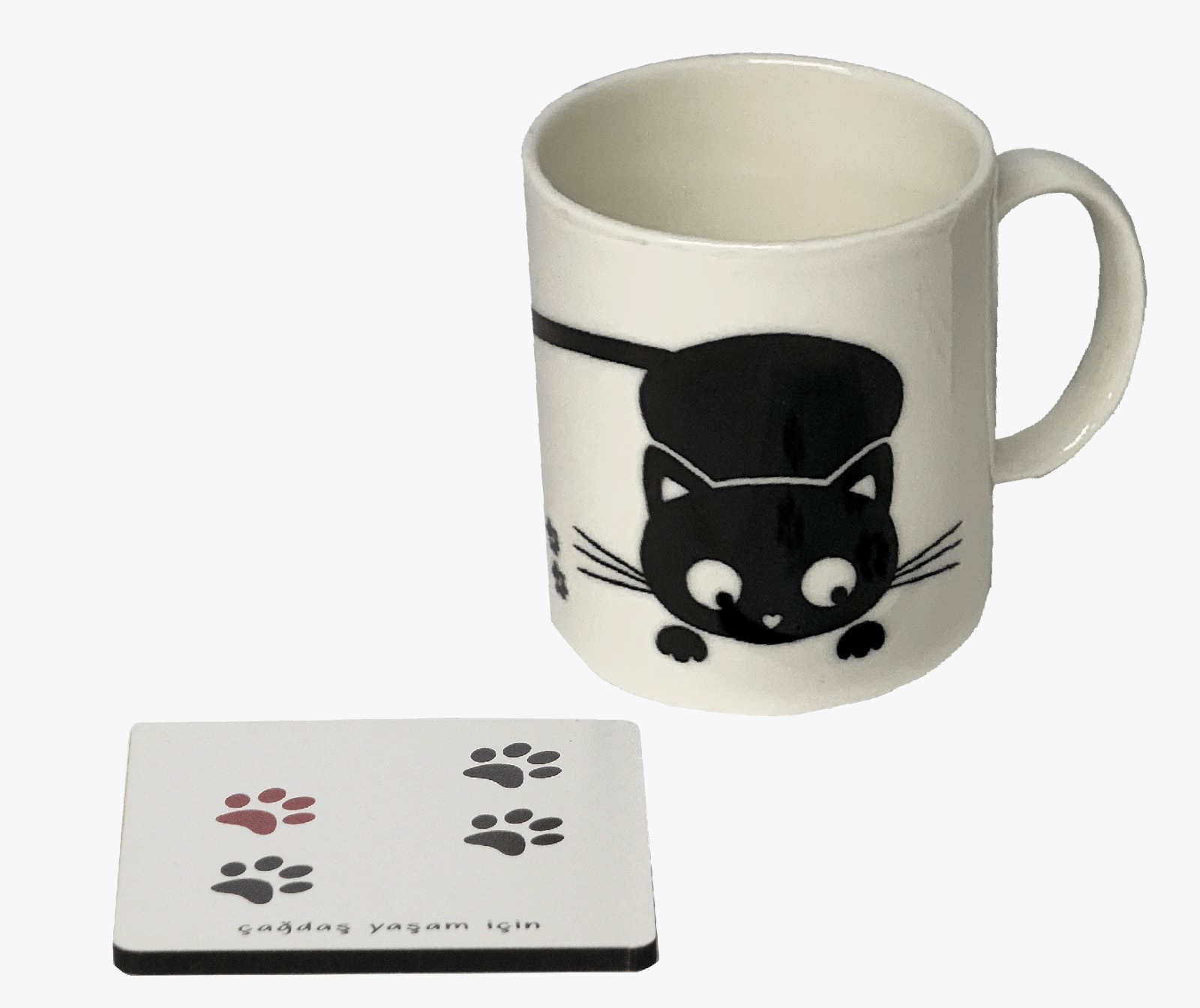 Kupa-Bardak Altı Kedili Set